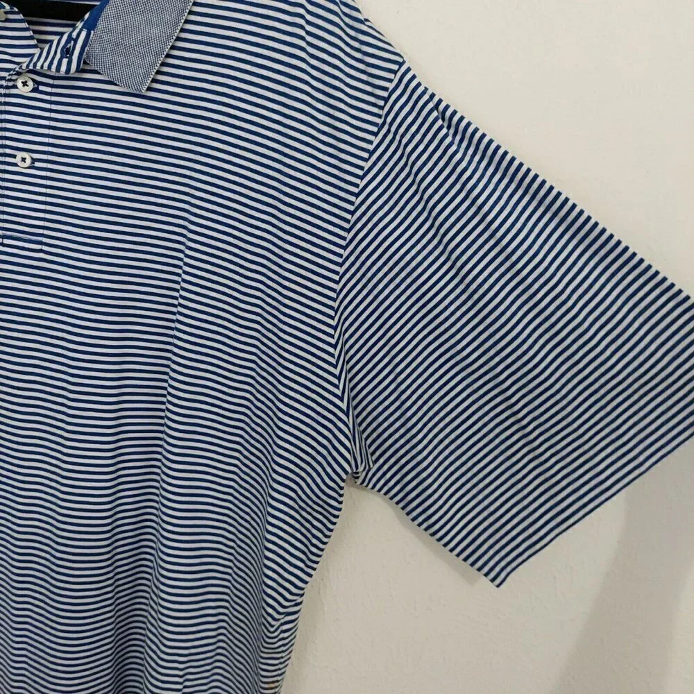 Ralph Lauren Polo Golf White Blue Striped Mens Short Sleeve Polo‎ Shirt Size XXL